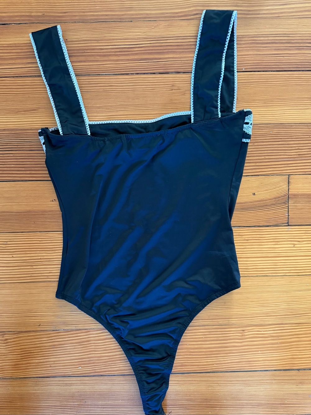 Princess Polly Black Bodysuit with Cream Lace Trim and Bow - Picture 2 of 3